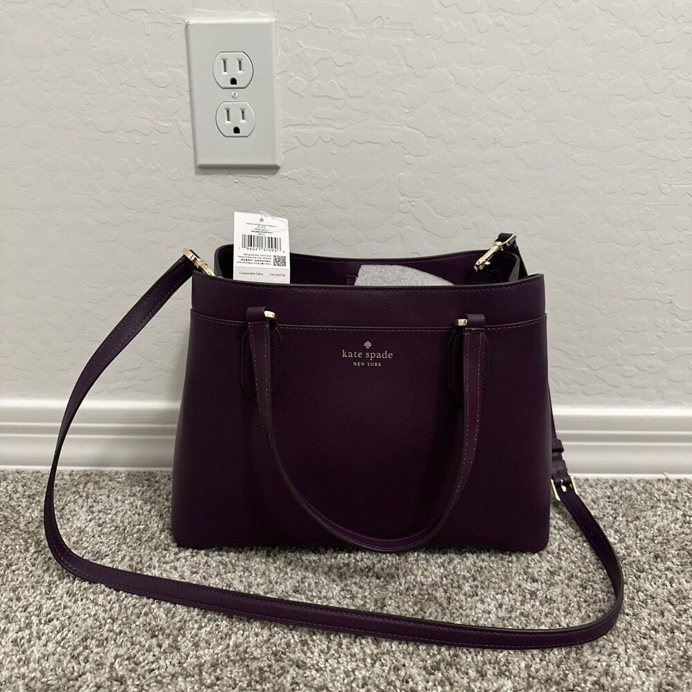 Kate Spade Sienna Refined Grain Dangle Leather Bag Purse Ripe Plum MSRP $359 New